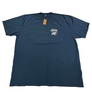Stussy Mens Rasta Lion of Judah Graphic T-Shirt Dark Blue XXL Streetwear Tee